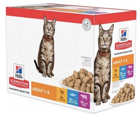 Консервированный гуляш Hill's Science Plan Feline Adult Multipack для кошек курица/рыба/говядина, 12x85 г цена и информация | Кошачьи консервы | kaup24.ee