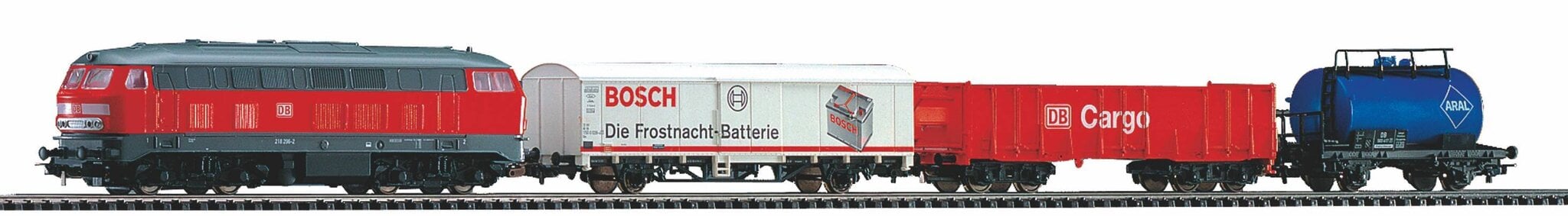 H0 Rongikomplekt Starter - diiselvedur BR218 DB Cargo ja 3 kaubavaguniga + A rööbastekomplekt killustikupadjaga, Piko hind ja info | Poiste mänguasjad | kaup24.ee