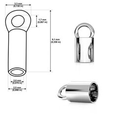 Наконечник из 925 серебра для 2мм шнурка, 3 x 9 мм цена и информация | Принадлежности для изготовления украшений, бисероплетения | kaup24.ee