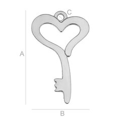 Подвеска Сердце-ключик, серебро 925 пробы, 19 x 12 мм цена и информация | Принадлежности для изготовления украшений, бисероплетения | kaup24.ee
