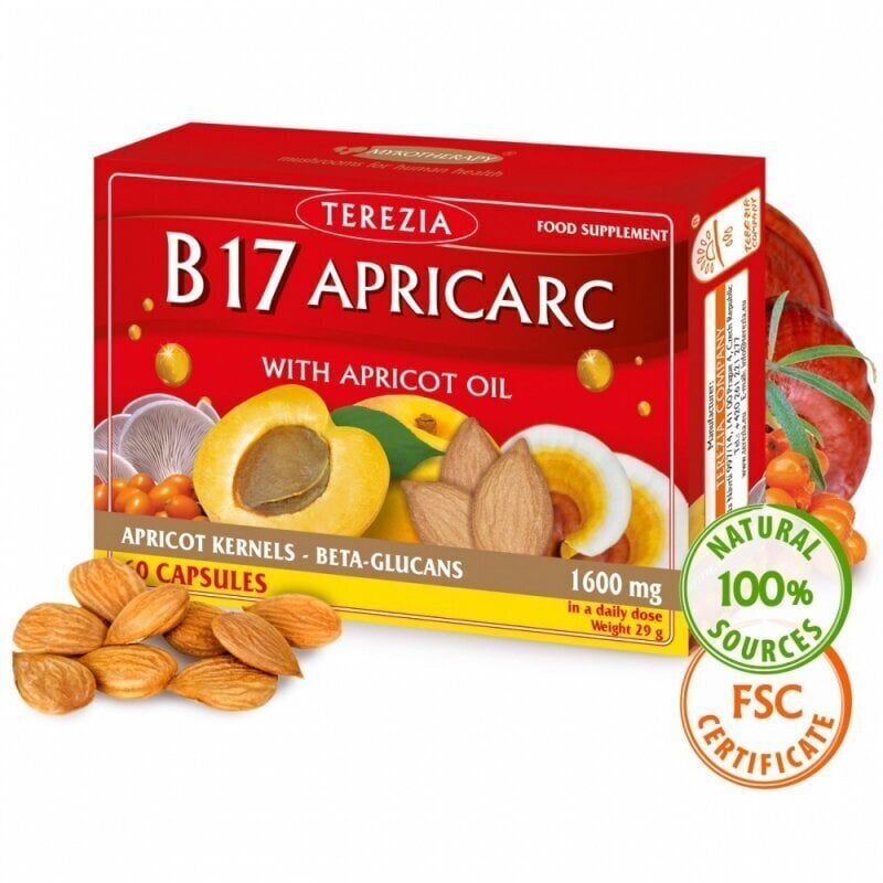 Toidulisand Terezia B17 Aprikarkas aprikoosiõliga, 60 kapslit hind ja info | Vitamiinid, toidulisandid, preparaadid tervise heaoluks | kaup24.ee