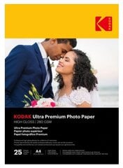 Чрезвычайно глянцевая фотобумага Kodak Ultra Premium Photo Paper 9891261, A4, 280 г/м², 25 листов цена и информация | Тетради и бумажные товары | kaup24.ee