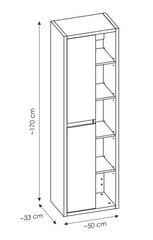Высокий шкаф для ванны, Дуб Шотландский DEVON, 170x50x33 см цена и информация | Шкафчики для ванной | kaup24.ee