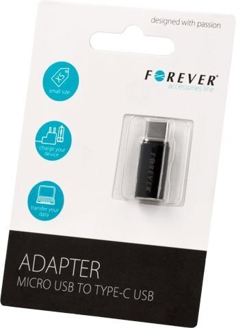 Forever Universal Adapter Micro USB to USB Type-C Connection Black hind ja info | USB jagajad, adapterid | kaup24.ee