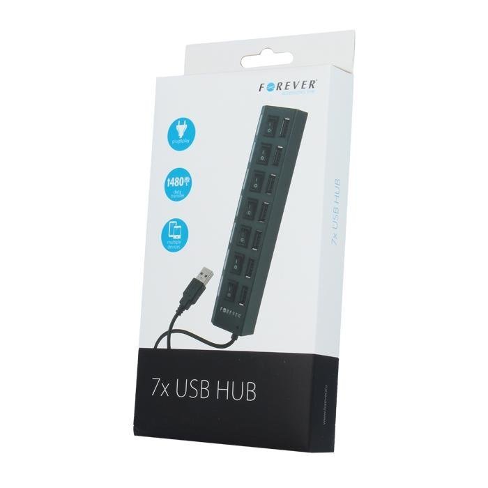 USB jagaja Forever USB Hub 7 ON/OFF nupuga hind ja info | USB jagajad, adapterid | kaup24.ee