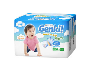 Японские подгузники-трусики Genki! Premium Soft  M 7-10 кг, 32 шт. цена и информация | Пеленки | kaup24.ee