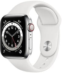 Смарт-часы Apple Watch Series 6 (GPS + Cellular LT, 40мм) серебряный корпус из нержавеющей стали с белым спортивным ремешком цена и информация | Смарт-часы (smartwatch) | kaup24.ee