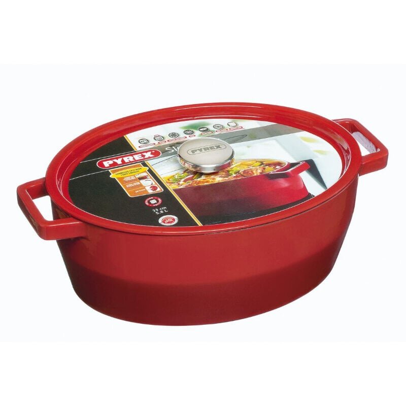 Pyrex ovaalne malmpott 5,8l/d.33cm, punane hind ja info | Pannid | kaup24.ee