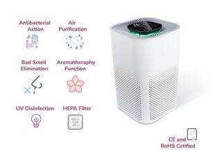 Система очистителя воздуха 3в1: УФ-дезинфекция HEPA-фильтр PM2.5 / Ионизатор воздуха / Функция ароматерапии цена и информация | Очистители воздуха | kaup24.ee