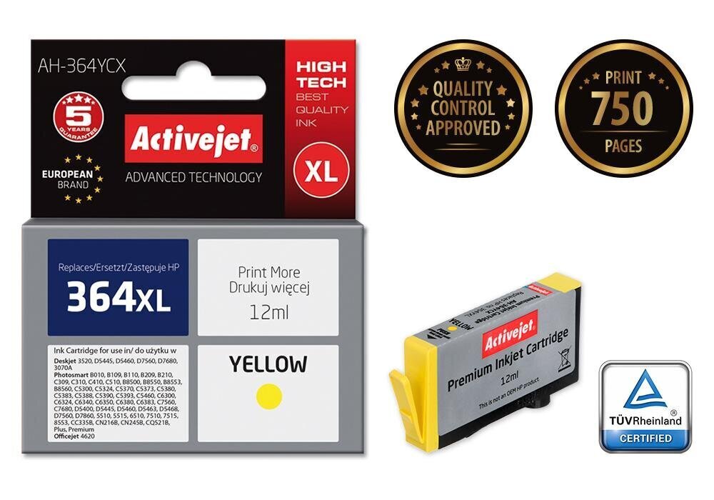 Tindiprinteri kassett Activejet AH-364YCX HP 364XL jaoks 12 ml kollane цена и информация | Tindiprinteri kassetid | kaup24.ee