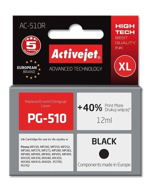 ActiveJet AC-510R (Canon PG-510), must hind ja info | Tindiprinteri kassetid | kaup24.ee