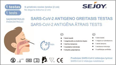 COVID-19 antigeeni kiirtest ninatampoonist, SEJOY, 1 tk. цена и информация | COVID-19 kiirtestid | kaup24.ee