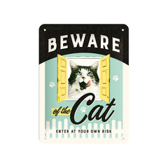 Metallplaat 15x20cm / Beware of the Cat цена и информация | Детали интерьера | kaup24.ee