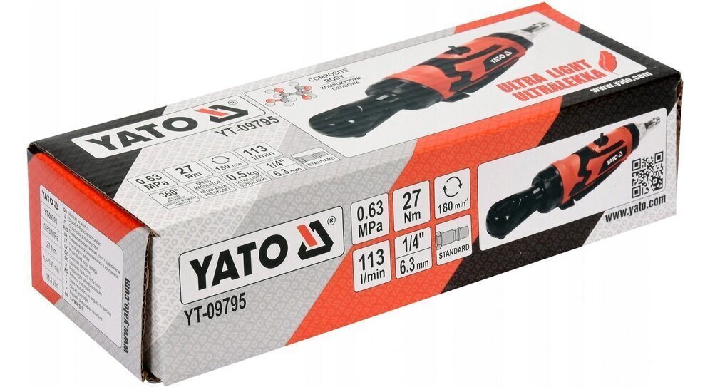 Pneumaatiline narre, mutrivõti YATO peadele 6,3mm (1/4") 27Nm YT-09795 hind ja info | Akutrellid, kruvikeerajad | kaup24.ee