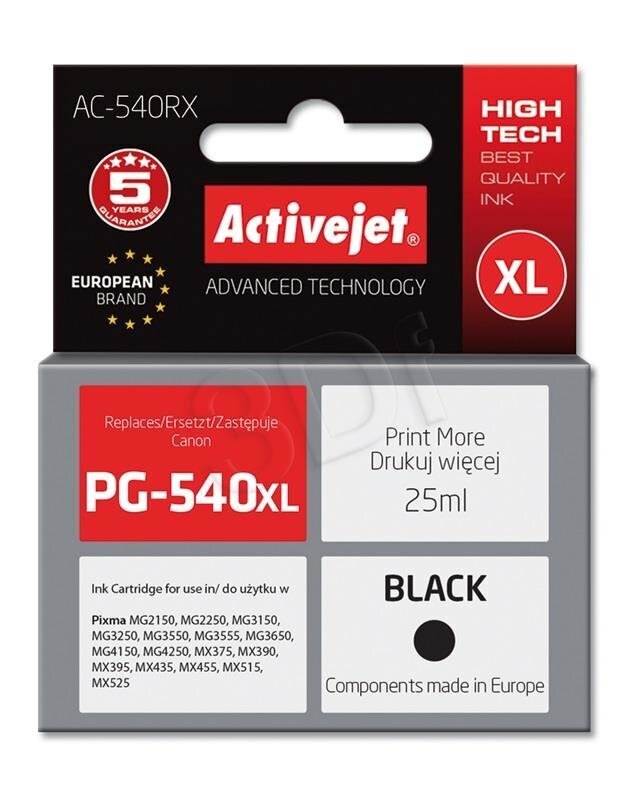 Activejet AC-540RX (Canon PG-540XL), must hind ja info | Tindiprinteri kassetid | kaup24.ee