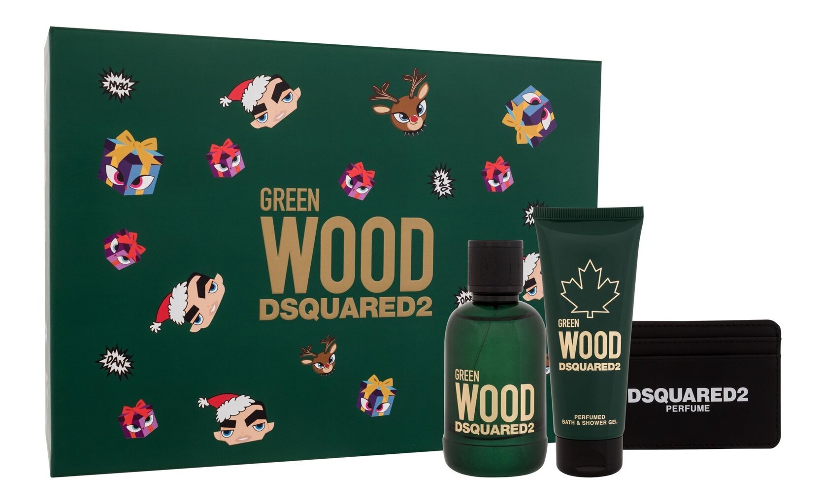Komplekt meestele Dsquared2 Green Wood: tualettvesi EDT, 100 ml + dušigeel, 100 ml + kaardihoidja цена и информация | Meeste parfüümid | kaup24.ee