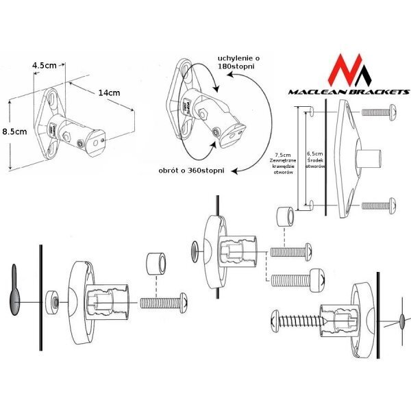 Maclean - Uchwyt głośnikowy do kolumn MC-528 komplet 2 szt hind ja info | Teleri seinakinnitused ja hoidjad | kaup24.ee