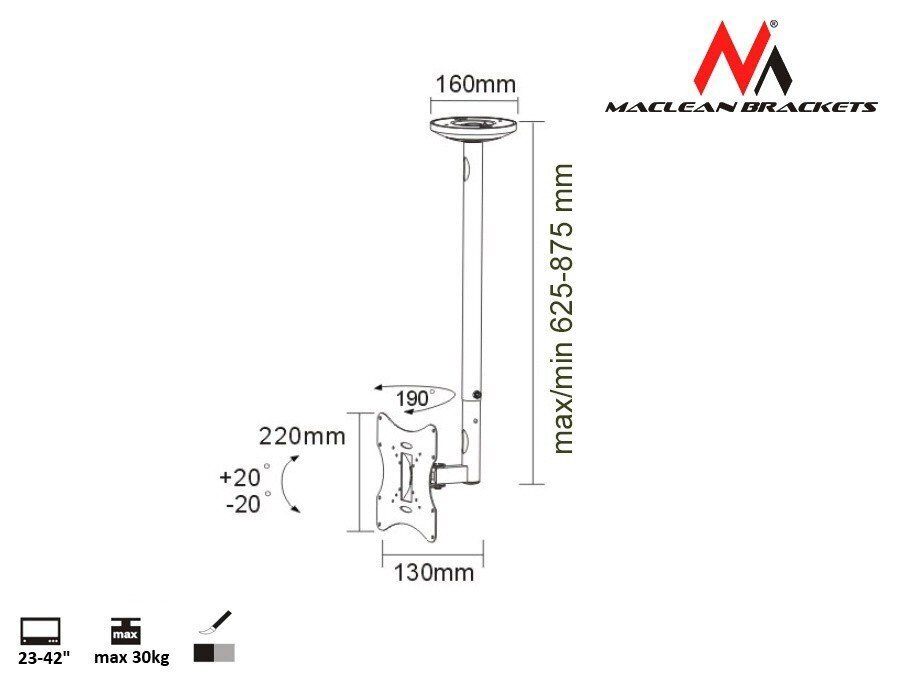 Telerikinnitus Maclean MC-504A B hind ja info | Teleri seinakinnitused ja hoidjad | kaup24.ee