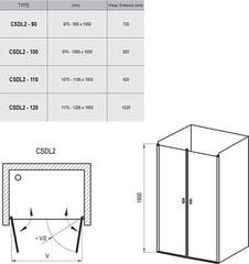 Душевая дверь Chrome CSDL2, Ravak, Размеры: 100 стекло: Прозрачное цена и информация | Душевые двери и стены | kaup24.ee