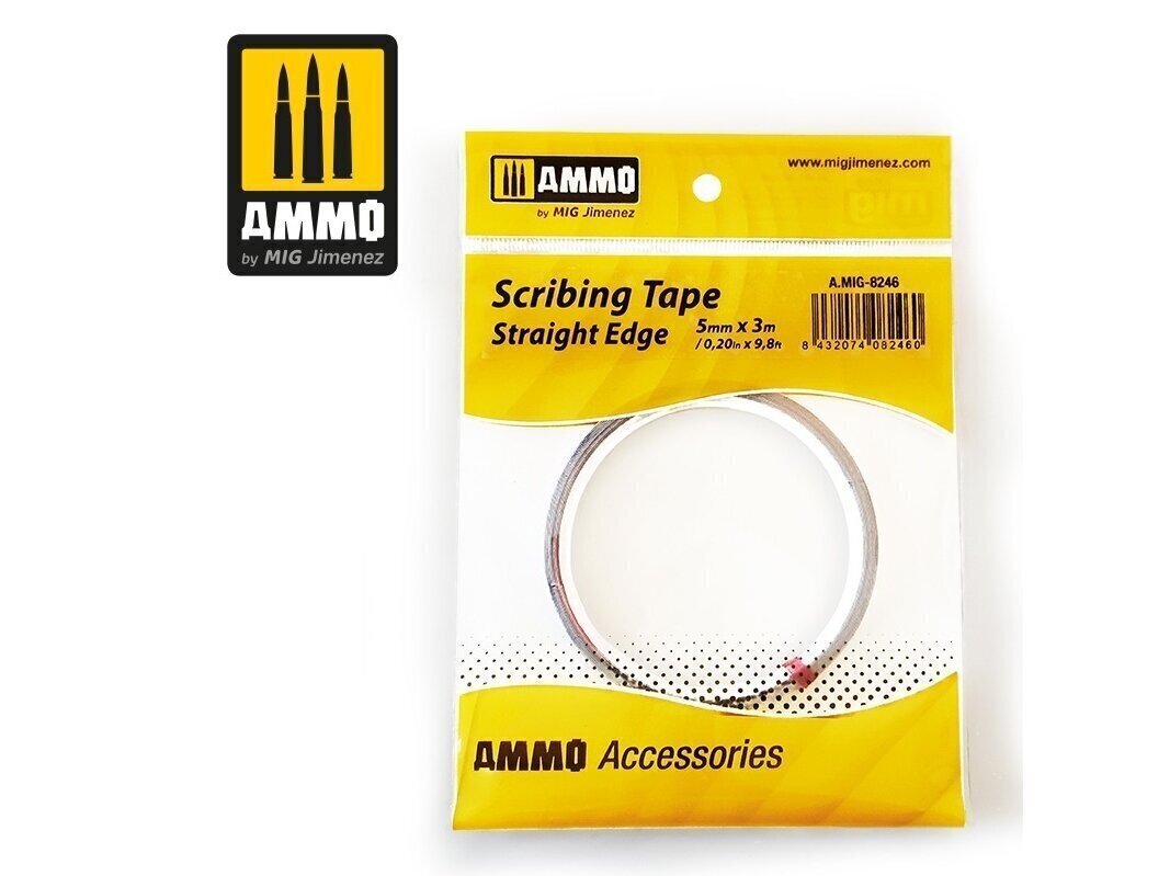 AMMO MIG -Scribing Tape - Straight Edge (5mm x 3M)(Plastkaabits lint ), AMIG8246 hind ja info | Kunstitarbed, voolimise tarvikud | kaup24.ee
