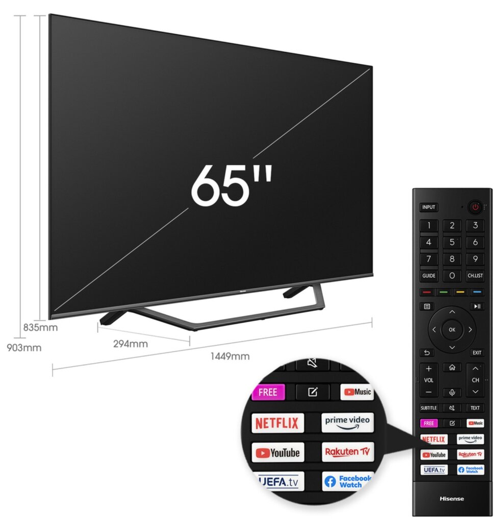 Hisense 65" 4K UHD QLED TV 65A7GQ hind ja info | Telerid | kaup24.ee