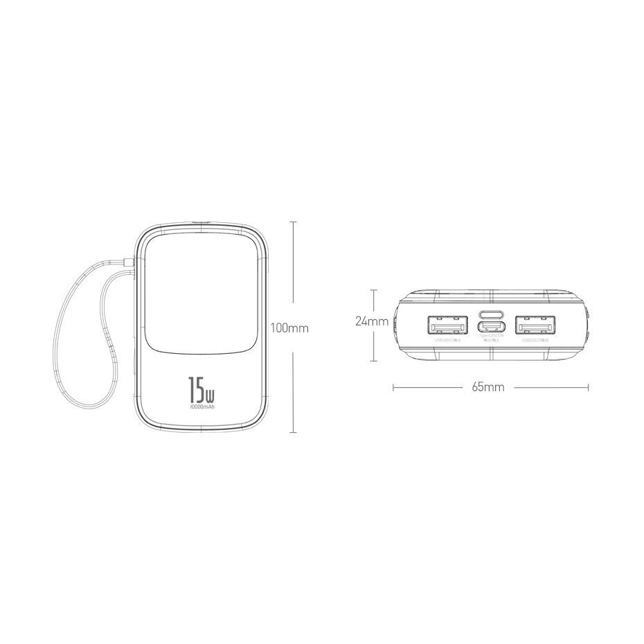 Baseus Q pow toitepank 10000mAh 3A 15W 2x USB / USB Type C + sisseehitatud Lightning kaabel must (PPQD-B01) hind ja info | Akupangad | kaup24.ee