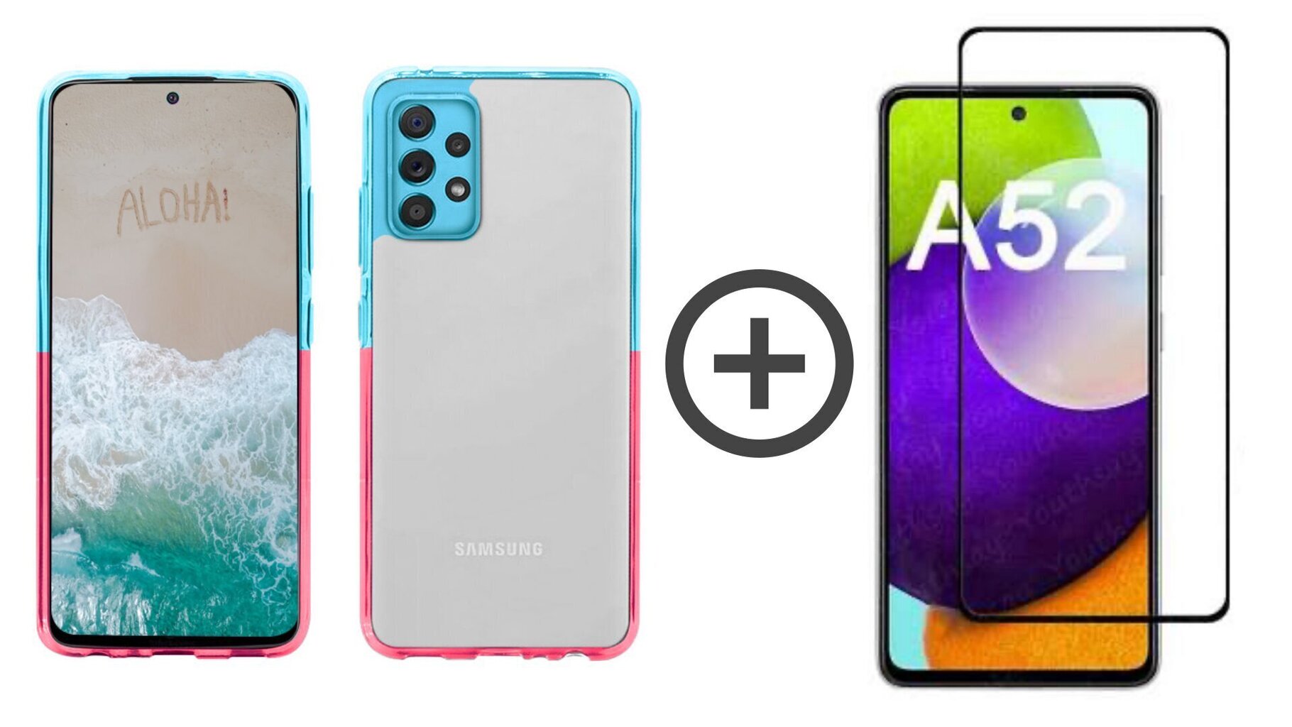 Full protection Set -läbipaistev kaitseümbris sinine/roosa + ekraani kaitseklaas.Samsung Galaxy A52/ A52 5G/ A52 S 5G hind ja info | Telefoni kaaned, ümbrised | kaup24.ee