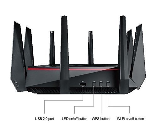 ASUS RT-AC5300 802.11ac Tri-Band Wireless-AC5300 Router, Ports: 1 x RJ45 for 10/100/1000/Gigabits BaseT for WAN, 4 x RJ45 for 10/100/1000/Gigabits BaseT for LAN, USB 2.0 x 1, USB 3.0 x 1, External antenna x 8 hind ja info | Ruuterid | kaup24.ee