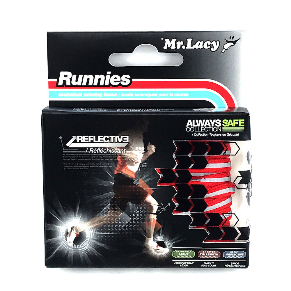 Mr.Lacy Runnies Reflective lapikud kingapaelad, punane, helkuriga, 120 cm hind ja info | Rõivaste ja jalatsite hooldus | kaup24.ee