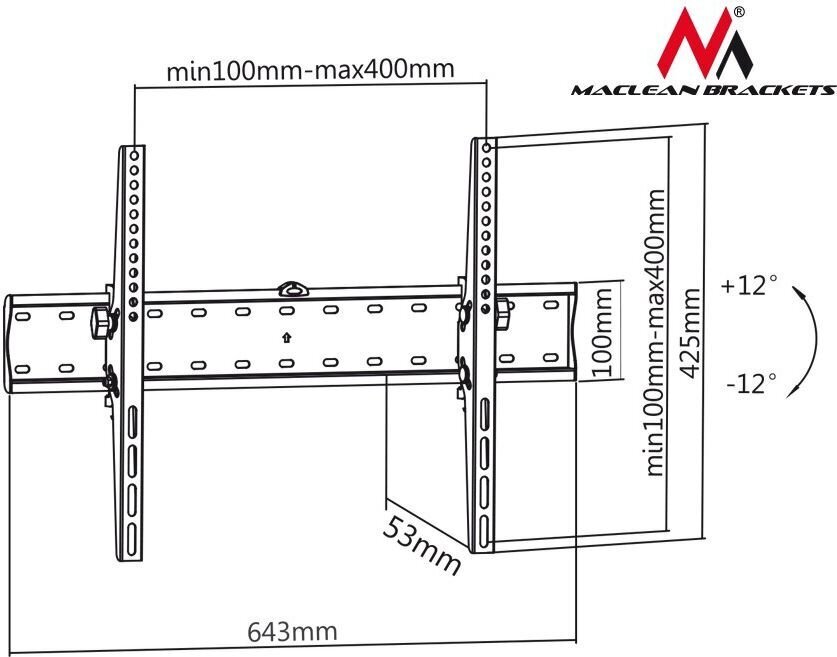 Telerikinnitus Maclean MC-668, 37-70, 40kg цена и информация | Teleri seinakinnitused ja hoidjad | kaup24.ee