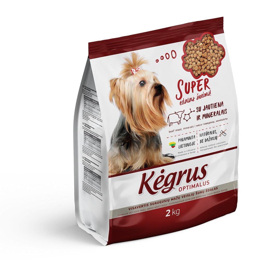 Kēgrus täistoit väikest tõugu koertele veiselihaga, 2 kg цена и информация | Kuivtoit koertele | kaup24.ee