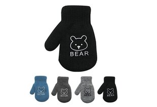 Варежки кулачные на шнурке для детей Rak R-116DB Медведь, черные цена и информация | Зимняя одежда для детей | kaup24.ee