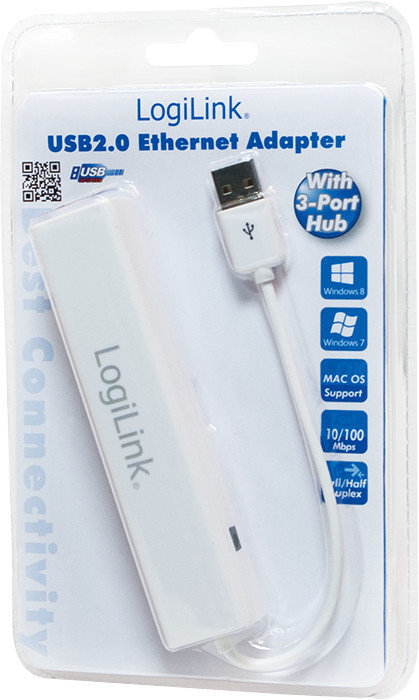 Fast Etherneti adapter LOGILINK - USB 2.0 koos 3-Port USB Hub hind ja info | USB jagajad, adapterid | kaup24.ee