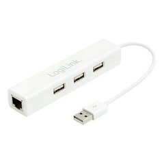 Fast Etherneti adapter LOGILINK - USB 2.0 koos 3-Port USB Hub цена и информация | Адаптеры и USB-hub | kaup24.ee