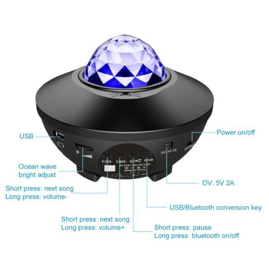 LED täheprojektor Bluetooth kõlari funktsiooniga цена и информация | Peokaunistused | kaup24.ee