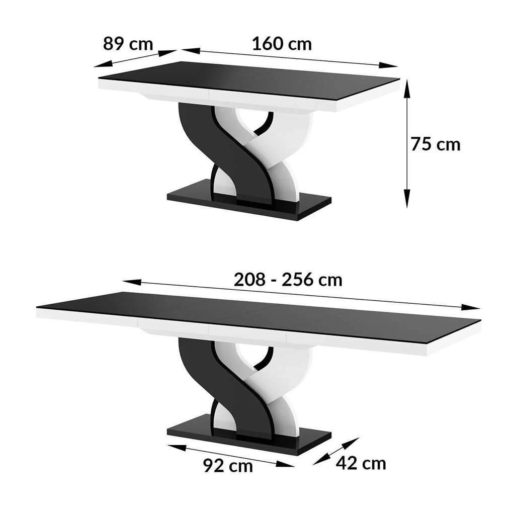 Pikendatav söögilaud Bella Czarny mat Bialy Polysk цена и информация | Köögi- ja söögilauad | kaup24.ee