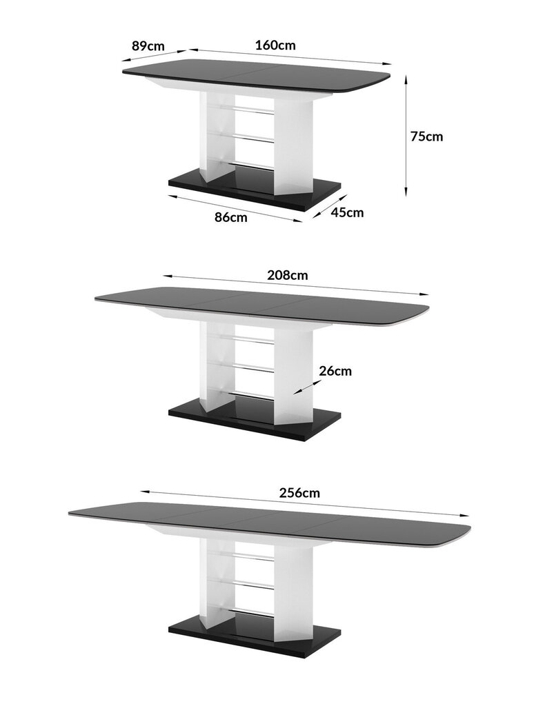 Pikendatav söögilaud Linosa 3 Bialy Polysk hind ja info | Köögi- ja söögilauad | kaup24.ee