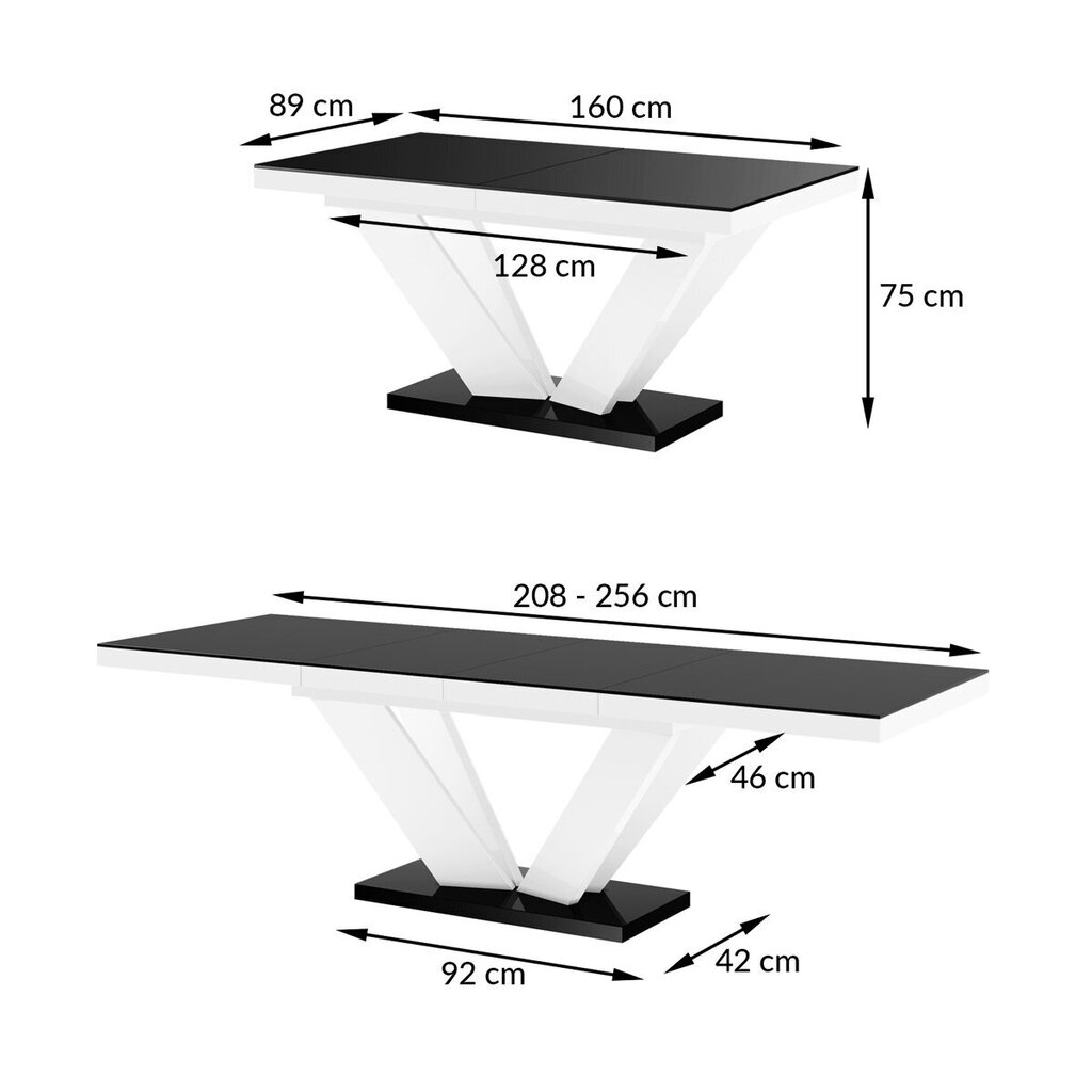 Pikendatav söögilaud Viva 2 Czarny Mat Bialy Polysk hind ja info | Köögi- ja söögilauad | kaup24.ee