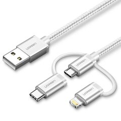 Кабель USB 3-в-1 UGREEN US186 Type-C / Micro USB / Lightning, 1 м (серебристый) цена и информация | Кабели для телефонов | kaup24.ee