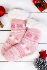 Детские теплые домашние носки розового цвета с узором в зимних мотивах и нескользящей подошвой BETI цена и информация | Носки, колготки для девочек | kaup24.ee