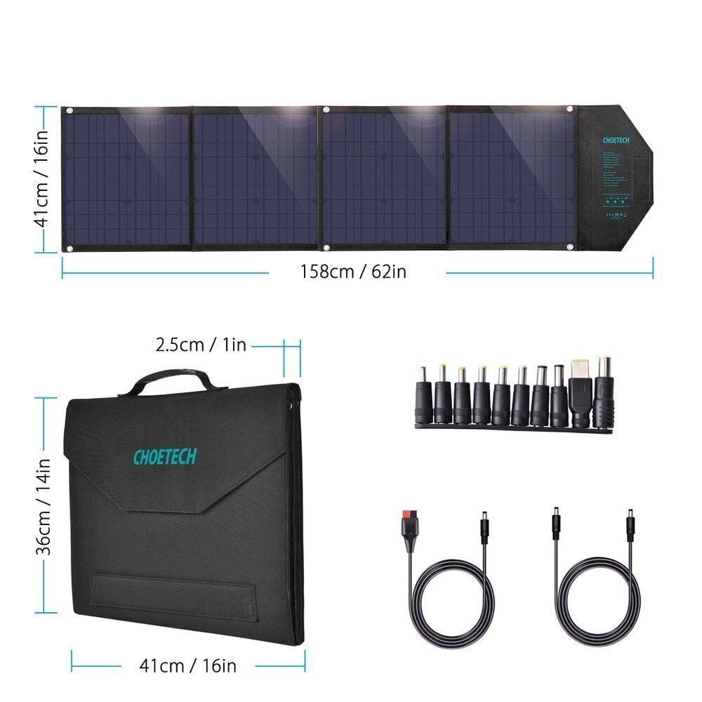 Choetech large foldable solar charger SC007 80W solar photovoltaic USB Type C (Power Delivery) / 2x USB (Quick Charge / 2,4A) цена и информация | Akupangad | kaup24.ee