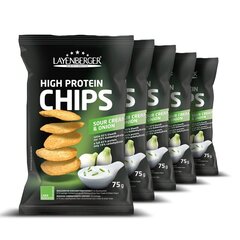 Layenberger High Protein Chips – koor ja sibul, 75 g x 5 tk цена и информация | Функциональные продукты питания (суперфуд) | kaup24.ee
