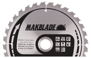 B-08919 TCT Пильный диск MAKBLADE 250X2.4X30mm 5 ° T32 Makita цена и информация | Механические инструменты | kaup24.ee