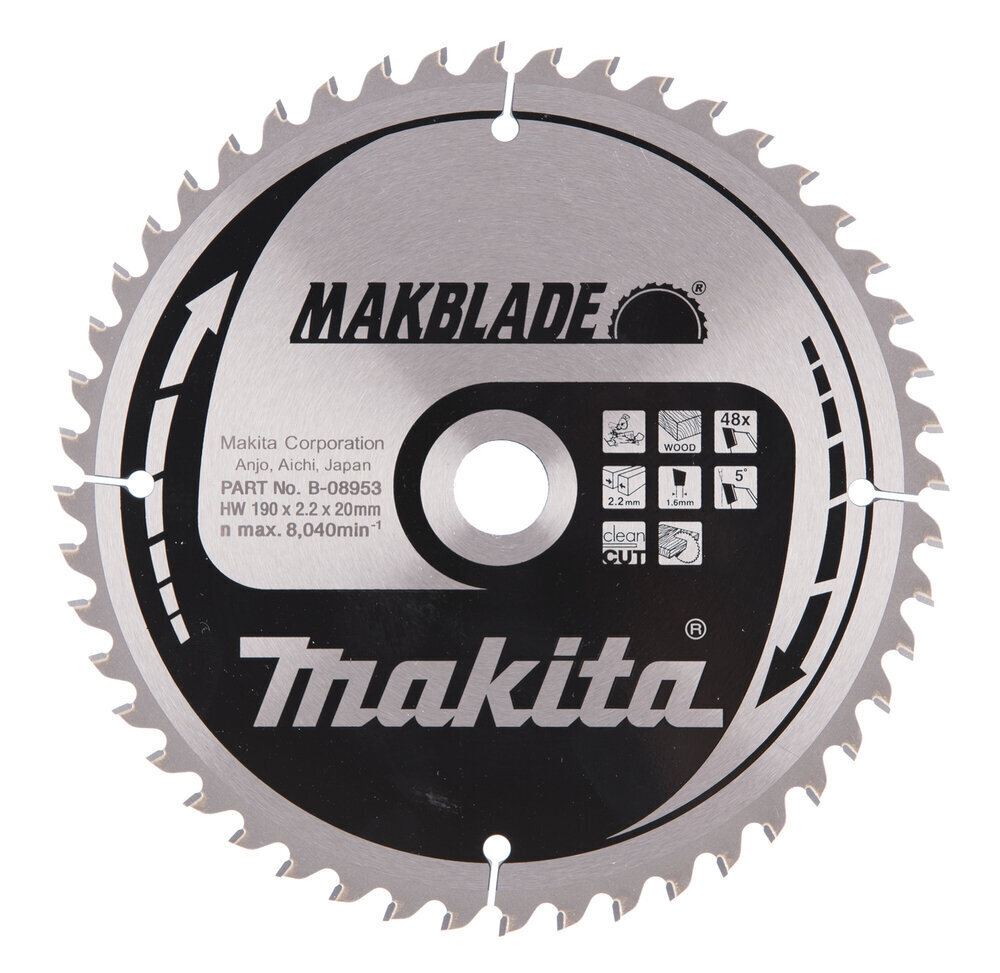 T.C.T saeketas 190X2.2X20mm 5° T48 B-08953 Makita цена и информация | Käsitööriistad | kaup24.ee