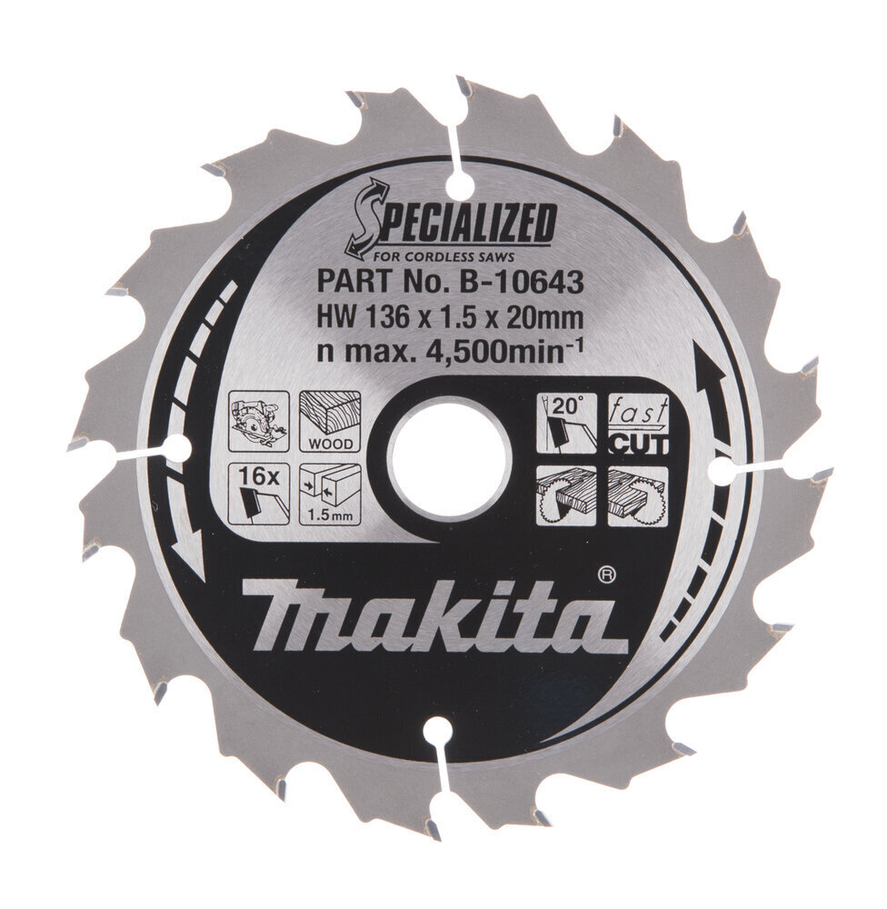 T.C.T saeketas 136X1.5X20mm 20° T16 B-10643 Makita цена и информация | Käsitööriistad | kaup24.ee