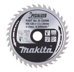 Пильный специализированный диск Makita B-22006 TCT, 136х1.5х20 мм, 18°, T36 цена и информация | Механические инструменты | kaup24.ee
