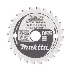 Пильный специализированный диск Makita B-29430 TCT, 85х1х15 мм, 7° T24  цена и информация | Механические инструменты | kaup24.ee