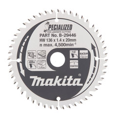 Пильный специализированный диск Makita B-29446 TCT, 136х1.4х20 мм, 10° T48 цена и информация | Механические инструменты | kaup24.ee