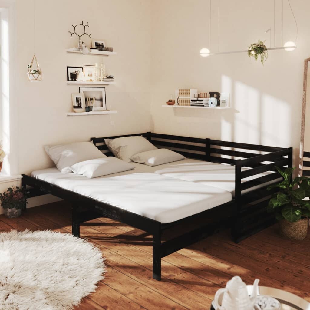 Lahtikäiv voodi, 2x (90x200) cm, must цена и информация | Voodid | kaup24.ee