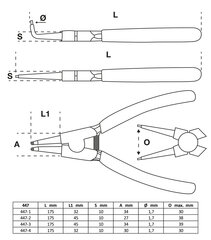 Набор плоскогубцев для стопорных колец | 175 мм | 4 шт. BGS-447 цена и информация | Механические инструменты | kaup24.ee